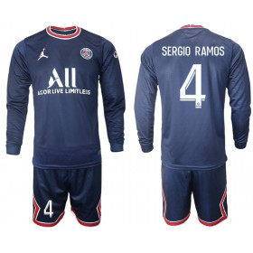 Koszulka Paris Saint-Germain Sergio Ramos 4 Dziecięcy Domowe Stroje Piłkarskie 2021/22 Długi Rękaw